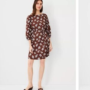 Ann Taylor Brown and White Floral Long Sleeve Dress